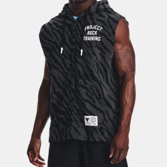 UA Men’s Project Rock Rival Fleece Sleeveless Hoodie LG Training Gymcore NWT - Picture 4 of 7
